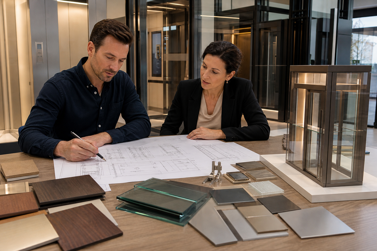 Custom elevator design and material selection
