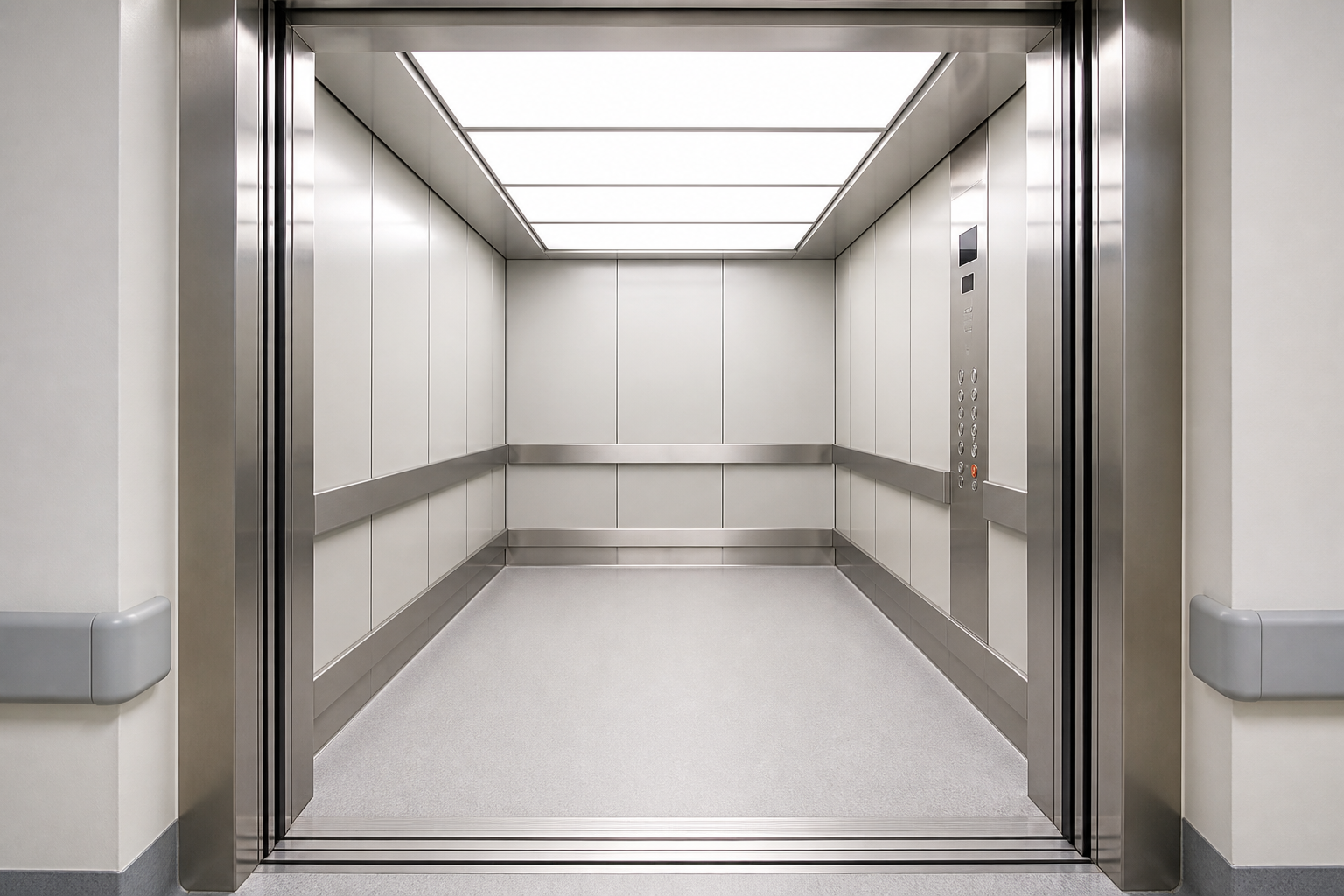 Spacious hygienic hospital elevator cabin