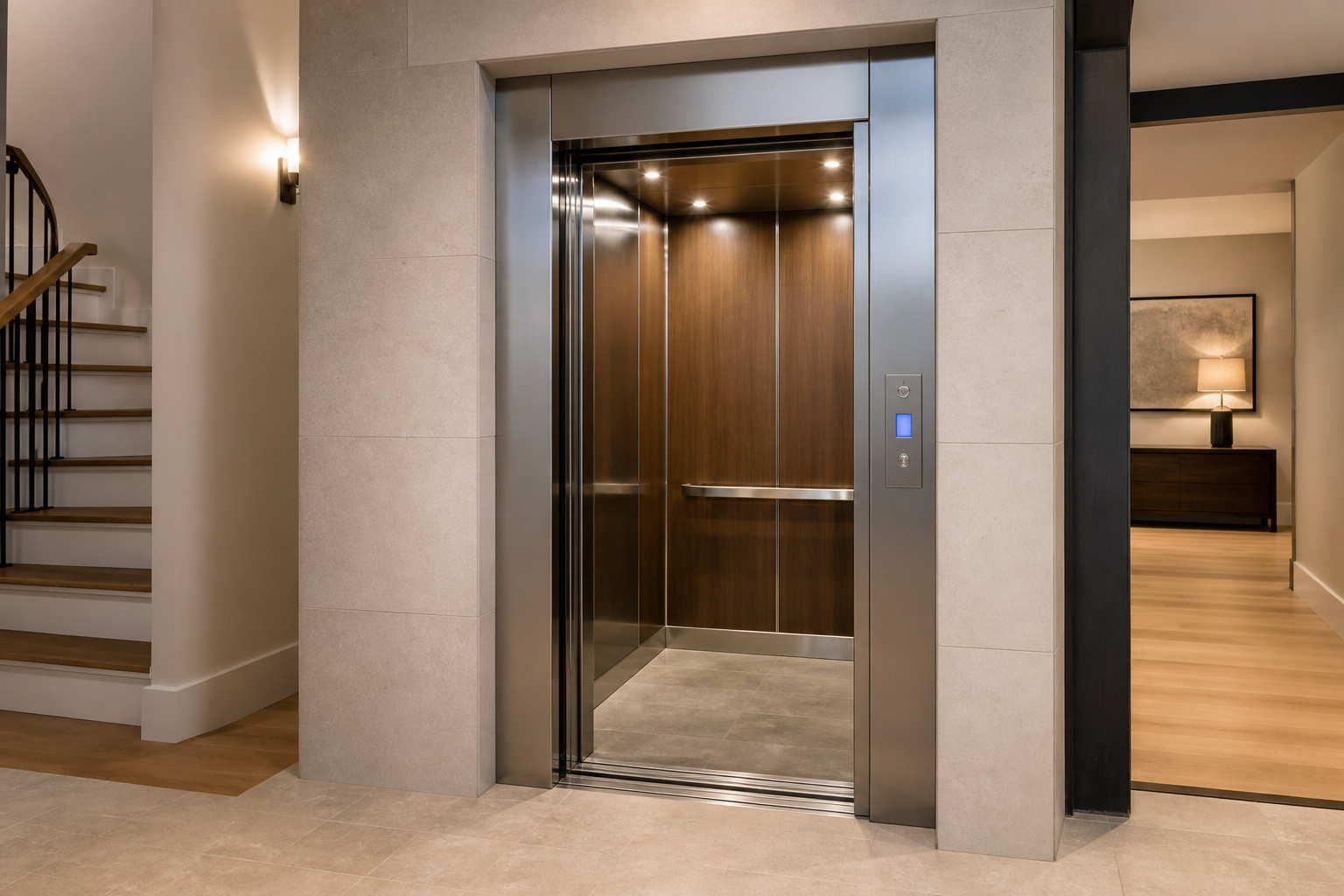 Accessible hydraulic elevator in a contemporary building