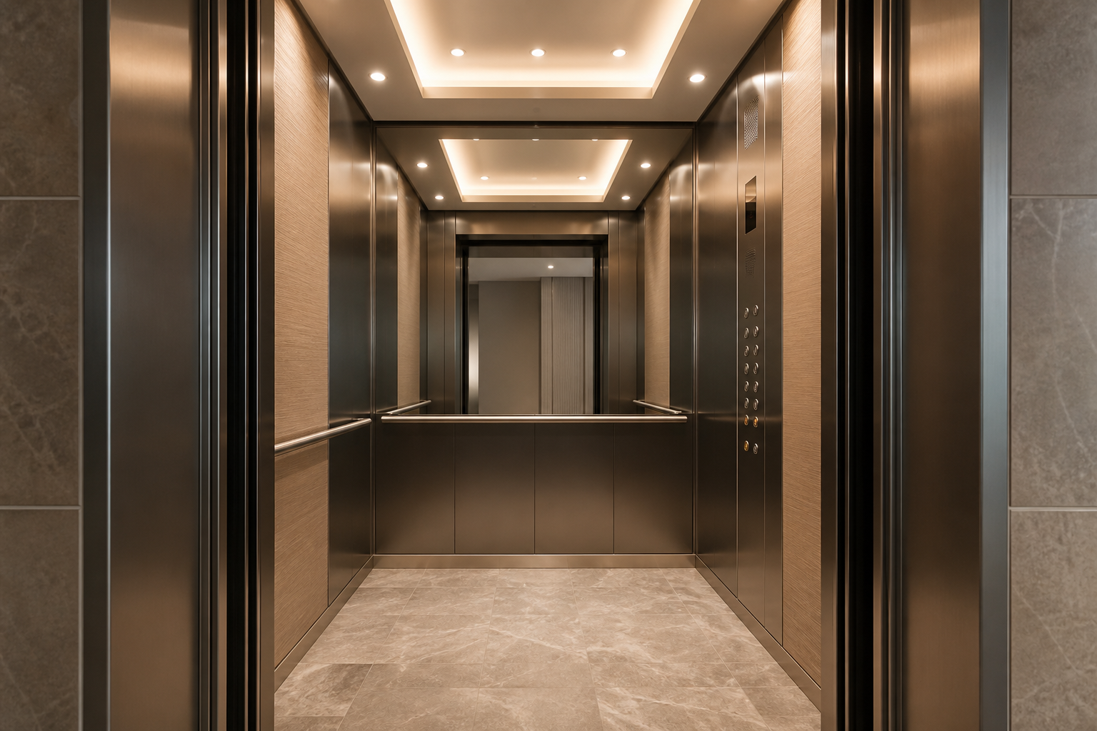 Contemporary passenger elevator cabin interior